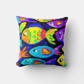 魚カラフル柄アート買今 クッション (正面)