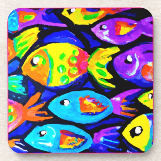 魚カラフル柄アート買今 コースター (正面)