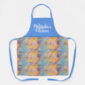 魚カラフル水彩青女性キッチンエプロン エプロン (正面)