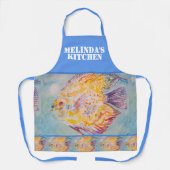 魚カラフル水彩青女性キッチンエプロン エプロン (正面)