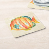 魚カラフル水槽 スクエアペーパーコースター (アングル)