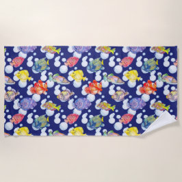 魚カラフル白い泡深い青い背景 ビーチタオル