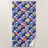 魚カラフル白い泡深い青い背景 ビーチタオル (正面)