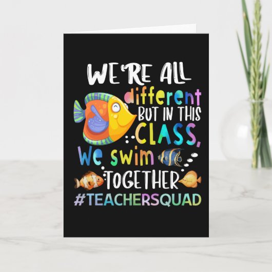 魚カラフル私たちは泳ぐすべて違うの先生 サンキューカード (正面)