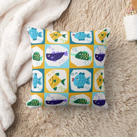 魚カラフル クッション (ブランケット)