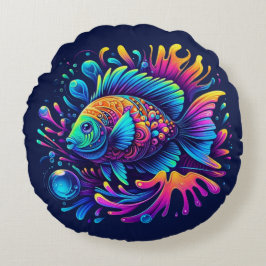 魚カラフル ラウンドクッション