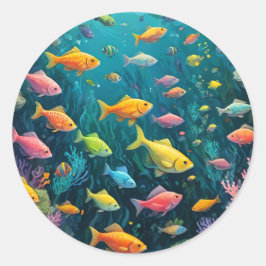 魚カラフル ラウンドシール
