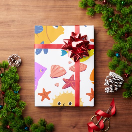 魚カラフル ラッピングペーパー (クリスマスギフト)