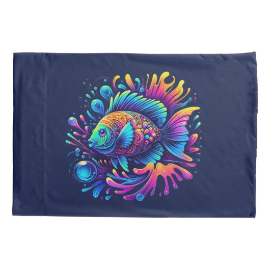 魚カラフル 枕カバー (裏面)