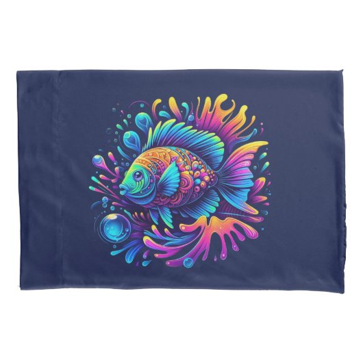 魚カラフル 枕カバー (正面)