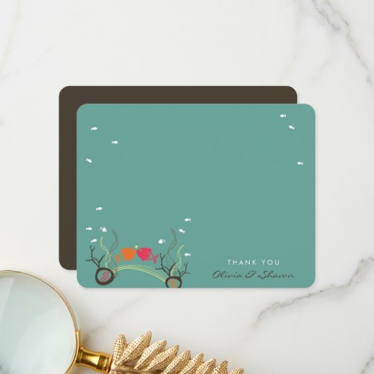 魚キスをするとサンゴ海海ビーチ結婚式 サンキューカード (正面/裏面インサイチュ)