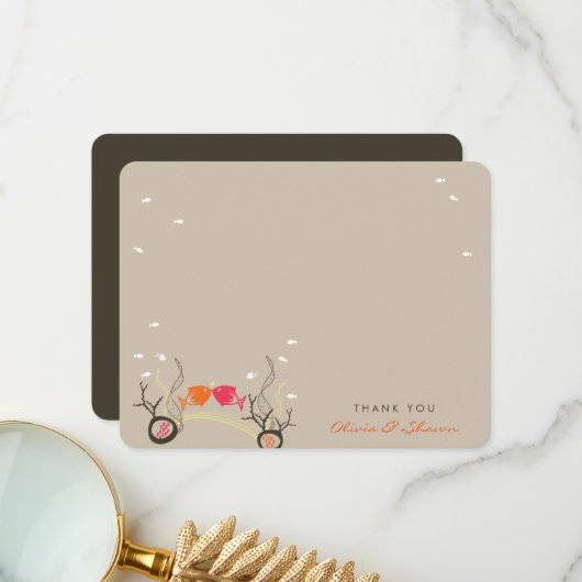 魚キスをするとサンゴ海海ビーチ結婚式 サンキューカード (正面/裏面インサイチュ)