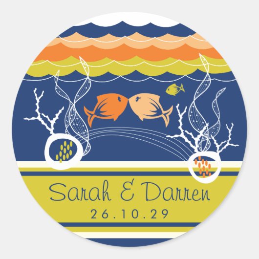魚キスをするのサンゴのビーチお洒落キュイ結婚ズ ラウンドシール (正面)