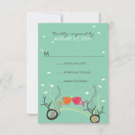 魚キスをするのサンゴのビーチお洒落キュイ結婚ズ 出欠カード