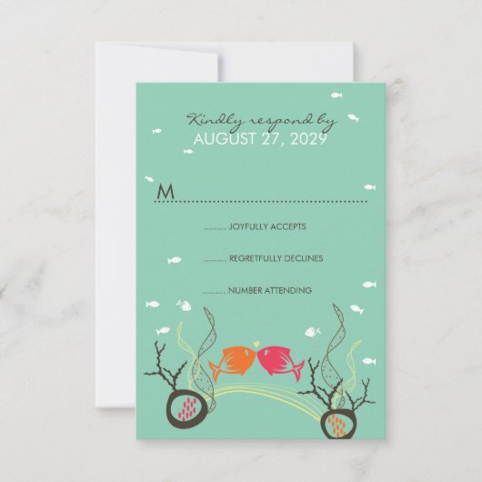 魚キスをするのサンゴのビーチお洒落キュイ結婚ズ 出欠カード (正面)