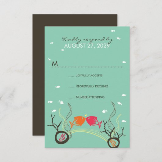 魚キスをするのサンゴのビーチお洒落キュイ結婚ズ 出欠カード (正面/裏面)