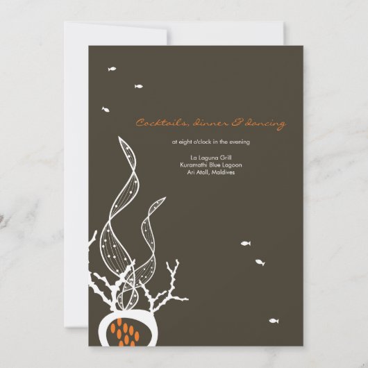 魚キスをするのサンゴのビーチお洒落キュイ結婚ズ 招待状 (裏面)