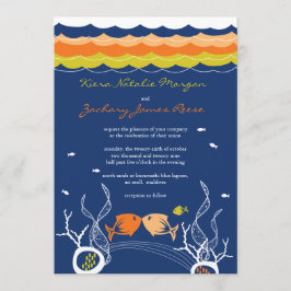 魚キスをするのサンゴのビーチお洒落キュイ結婚ズ 招待状