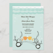 魚キスをするのサンゴのビーチお洒落キュイ結婚ズ 招待状 (正面/裏面)