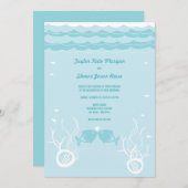 魚キスをするのサンゴのビーチお洒落キュイ結婚ズ 招待状 (正面/裏面)