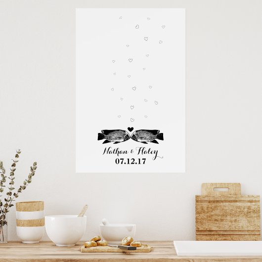 魚キスをするの拇印のバ結婚ブルズゲストブック ポスター (キッチン)