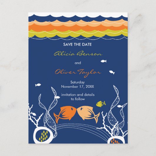 魚キスをする魚サンゴ海ビーチ保存日 案内ポストカード (正面)