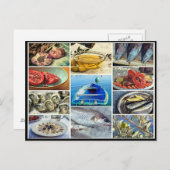 魚クラシックの魚介類食べ調理師コラージュ ポストカード (正面/裏面)