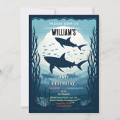 魚クールの青いジンベイザメ1歳の誕生日 招待状 (正面)