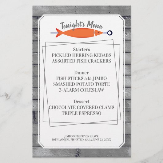 魚ケバブのシーフードメニューレターヘッド文房具 (正面)