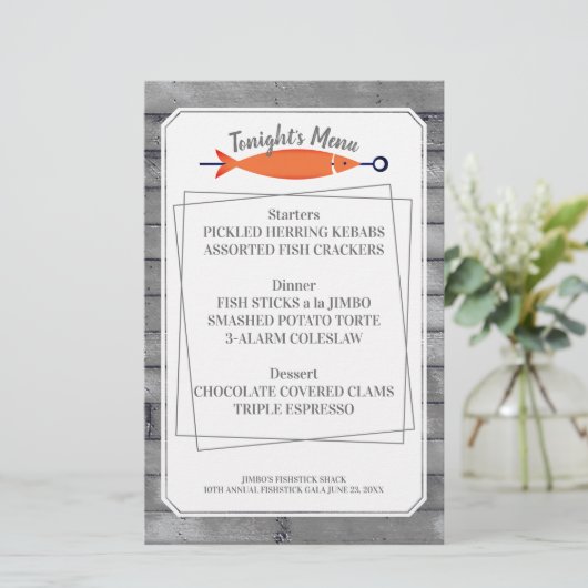 魚ケバブのシーフードメニューレターヘッド文房具 (スタンド正面)