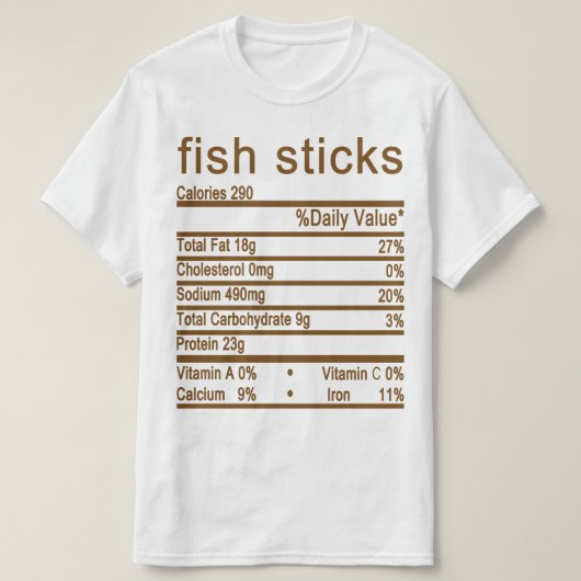 魚スティック栄養ファクトラベル Tシャツ (デザイン正面)