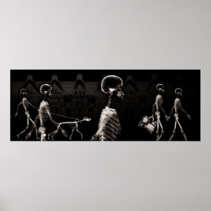 魚タンク背景X線スケルトンタウン – Sepia ポスター