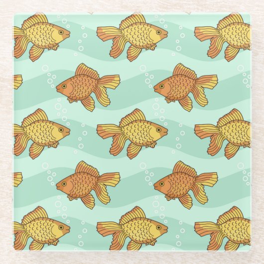 魚パターン ガラスコースター (正面)