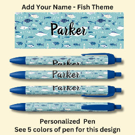 魚パーソナライズされた魚釣り魚の恋人 黒ボールペン