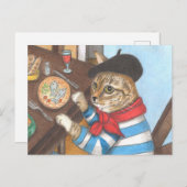 魚フランスのの美味しいディナーを楽しむ猫 ポストカード (正面/裏面)