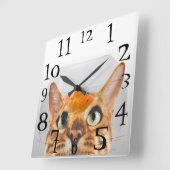 魚ボールの猫の監視金魚 スクエア壁時計 (傾斜)