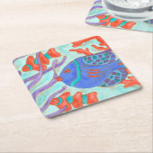魚ポップ・アートの スクエアペーパーコースター (アングル)