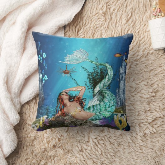 魚ポリエステル装飾用クッションを持つファンタジーの人魚 クッション (ブランケット)