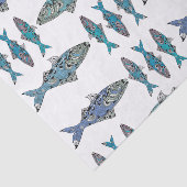 魚モダンの青緑華美の装飾文様 薄葉紙 (詳細)