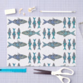 魚モダンの青緑華美の装飾文様 薄葉紙 (クラフト)