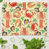 魚介類の模様 キッチンタオル (折り畳み)