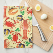 魚介類の模様 キッチンタオル (四つ折り)