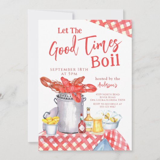 魚介類を沸騰させる良い時間クロウフィッシュパーティー 招待状 (正面)