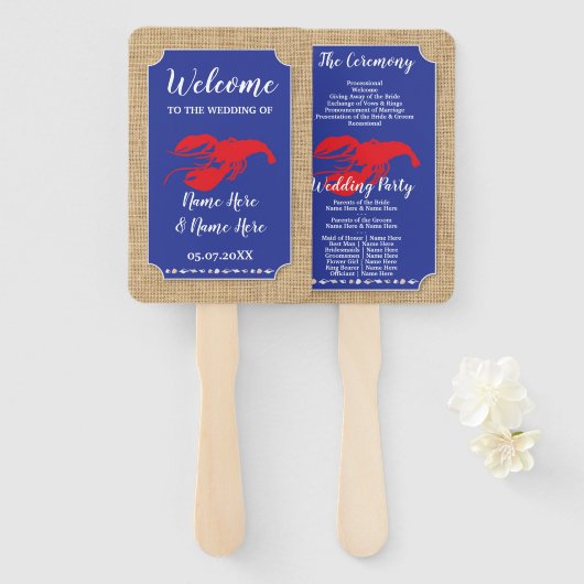 魚介類ロブスター沸騰ビーチ結婚式プログラムファン ハンドファン (正面&裏面)