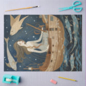 魚初期のの魚介類が切り離される女性 薄葉紙 (クラフト)