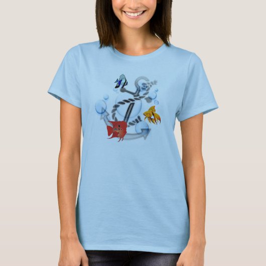 魚及びいかりの女性ベビードール(合う) Tシャツ (正面)