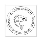 魚噛み魚釣りフックラウンドアドレス セルフインキングスタンプ (デザイン)