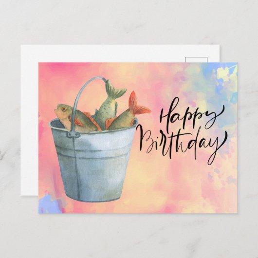 魚好きの誕生日をお祝い フィッシュ ウォーターカラー ポストカード (正面/裏面)