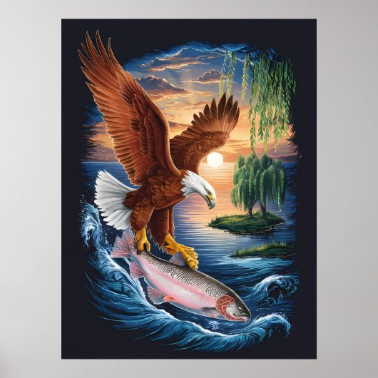 魚威厳のあるの上を舞うワシ ポスター (正面)