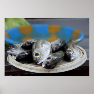 魚市場の新鮮な魚、メルカド·デ·ピクセ)。 ポスター